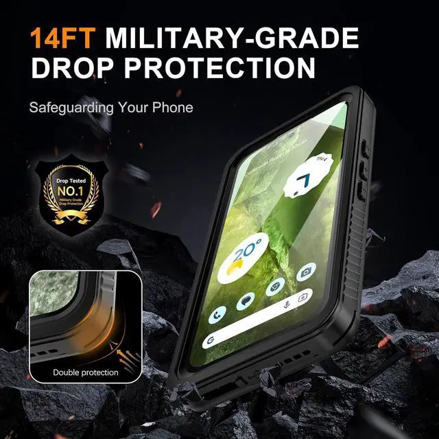 Alt view image 3 of 7 - for Google Pixel 8A Case, Pixel 8A Case Waterproof with Built-in Screen Protector, Full Body Sealed, Heavy Duty Shockproof Dustproof Snowproof Clear Phone Case for Pixel 8A - Black