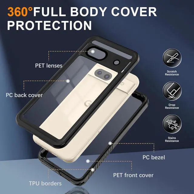 Alt view image 6 of 7 - for Google Pixel 8A Case, Pixel 8A Case Waterproof with Built-in Screen Protector, Full Body Sealed, Heavy Duty Shockproof Dustproof Snowproof Clear Phone Case for Pixel 8A - Black