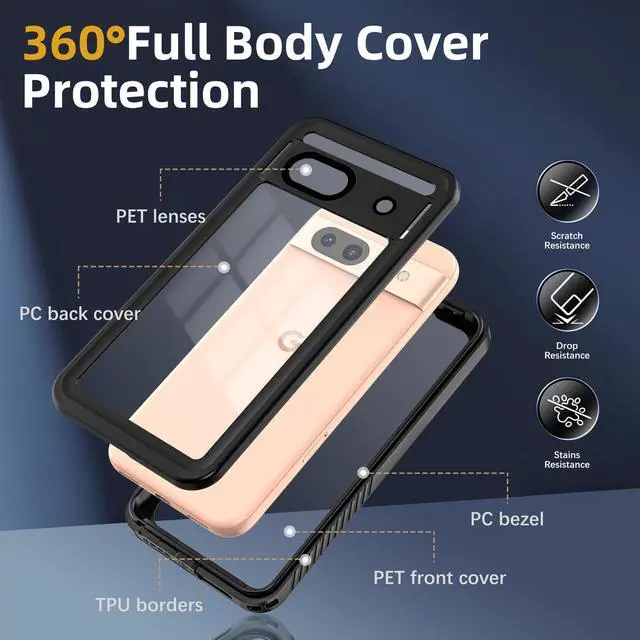 Alt view image 6 of 7 - for Google Pixel 8A Case Waterproof Pixel 8A Case with Built-in Screen Camera Protector 360° Protection Du Sandproof Shockproof Anti-Scratch Case for Pixel 8A 6.1" -Black