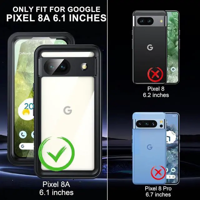 Alt view image 2 of 7 - for Google Pixel 8A Case Waterproof Pixel 8A Case with Built-in Screen Camera Protector 360° Protection Du Sandproof Shockproof Anti-Scratch Case for Pixel 8A 6.1" -Black