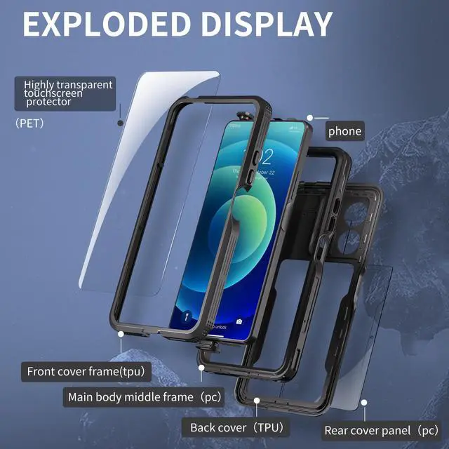 Alt view image 7 of 7 - Waterproof Case for Xiaomi Redmi Note 13 5G, IP68 Waterproof 360 Degree Protection Protective Cover Shockproof Cover with Built-in Screen Protector