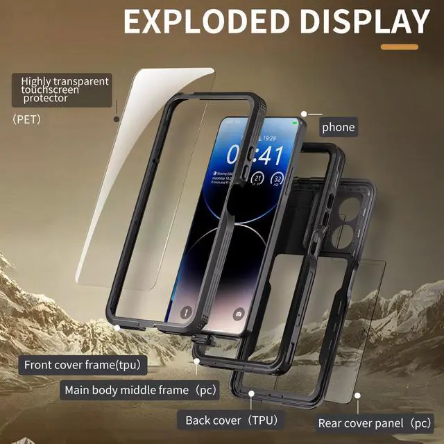 Alt view image 3 of 7 - Waterproof Case for Xiaomi Redmi Note 13 Pro 5G, IP68 Waterproof 360 Degree Protection Protective Cover Shockproof Cover with Built-in Screen Protector