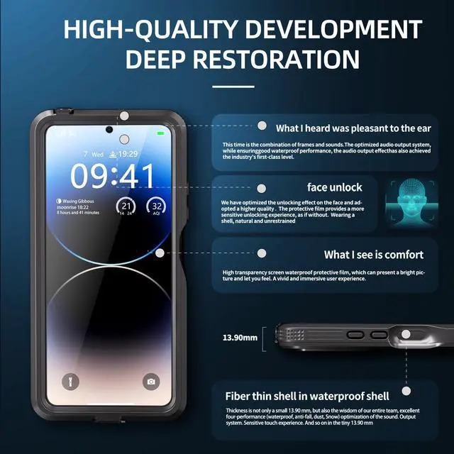 Alt view image 5 of 7 - Waterproof Case for Xiaomi Redmi Note 13 Pro 5G, IP68 Waterproof 360 Degree Protection Protective Cover Shockproof Cover with Built-in Screen Protector