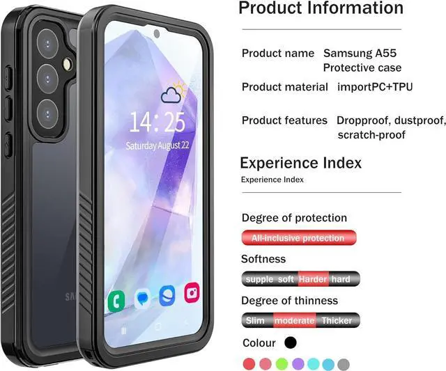 Alt view image 6 of 7 - Samsung Galaxy A55 5G Case Waterproof, Galaxy A55 5G Phone Case with Built-in Screen Protector - Shockproof Dustproof Rugged Full Body Protective Cover for Samsung A55 5G Case 6.5", Black