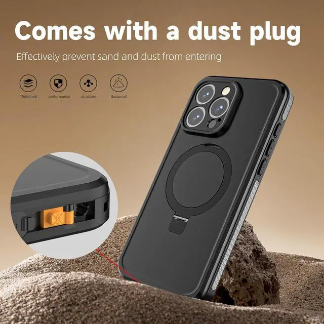 Alt view image 6 of 7 - for iPhone 15 Pro Max Waterproof Case with Stand Compatible with MagSafe, Full Body Magnetic IP69 Underwater Case Built-in Screen Protector Military Grade Shockproof Case for Men Women