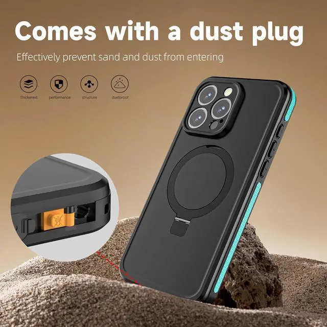 Alt view image 5 of 7 - for iPhone 15 Pro Max Waterproof Case with Stand Compatible with MagSafe, Full Body Magnetic IP69 Underwater Case Built-in Screen Protector Military Grade Shockproof Case for Men Women Blue
