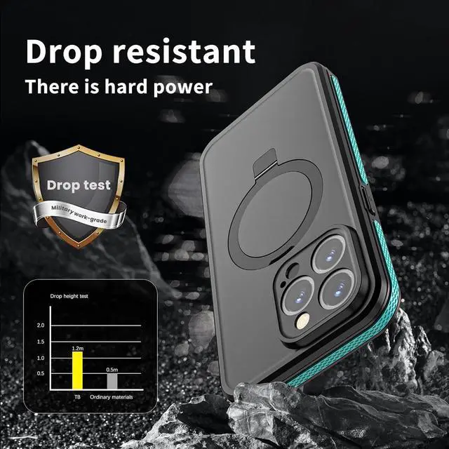 Alt view image 2 of 7 - for iPhone 15 Pro Max Waterproof Case with Stand Compatible with MagSafe, Full Body Magnetic IP69 Underwater Case Built-in Screen Protector Military Grade Shockproof Case for Men Women Blue