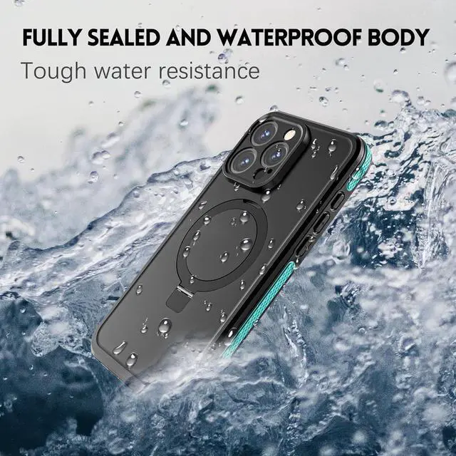Alt view image 3 of 7 - for iPhone 15 Pro Max Waterproof Case with Stand Compatible with MagSafe, Full Body Magnetic IP69 Underwater Case Built-in Screen Protector Military Grade Shockproof Case for Men Women Blue