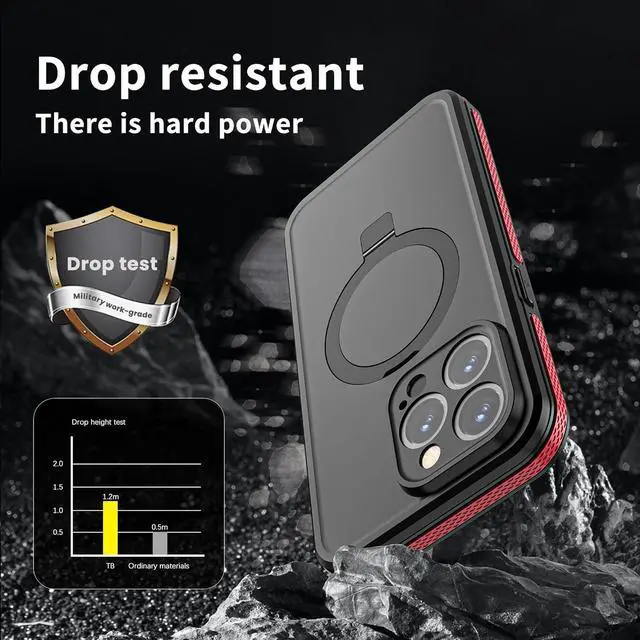 Alt view image 2 of 7 - for iPhone 15 Pro Max Waterproof Case with Stand Compatible with MagSafe, Full Body Magnetic IP69 Underwater Case Built-in Screen Protector Military Grade Shockproof Case for Men Women Red
