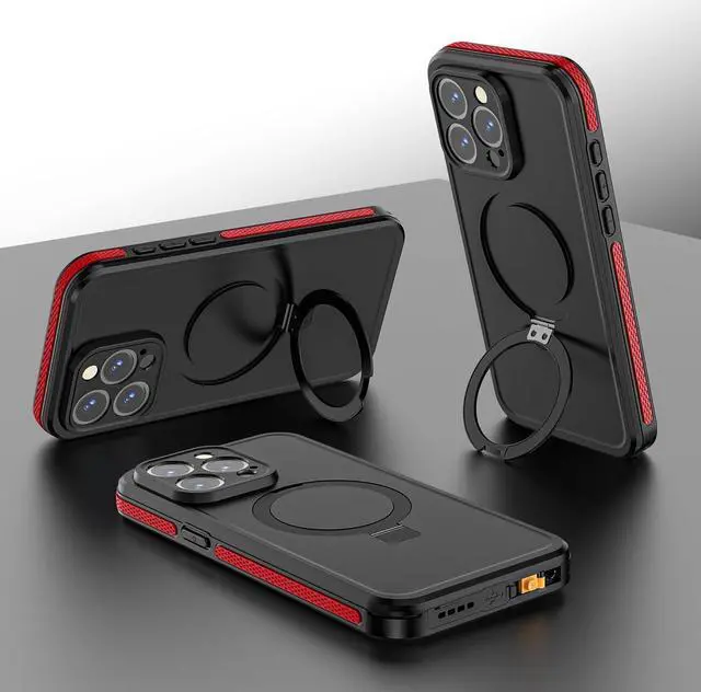 Alt view image 5 of 7 - for iPhone 15 Pro Max Waterproof Case with Stand Compatible with MagSafe, Full Body Magnetic IP69 Underwater Case Built-in Screen Protector Military Grade Shockproof Case for Men Women Red