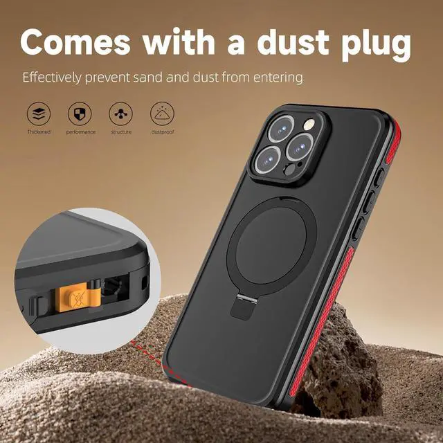 Alt view image 4 of 7 - for iPhone 15 Pro Max Waterproof Case with Stand Compatible with MagSafe, Full Body Magnetic IP69 Underwater Case Built-in Screen Protector Military Grade Shockproof Case for Men Women Red