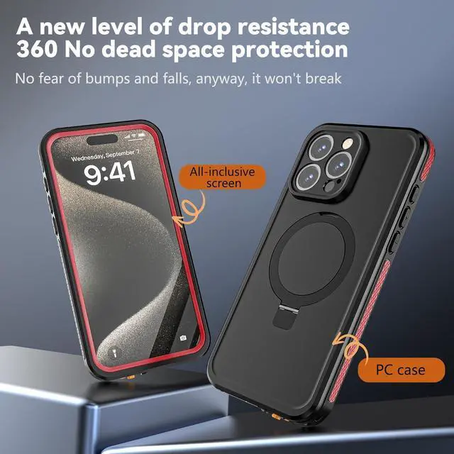 Alt view image 6 of 7 - for iPhone 15 Pro Max Waterproof Case with Stand Compatible with MagSafe, Full Body Magnetic IP69 Underwater Case Built-in Screen Protector Military Grade Shockproof Case for Men Women Red