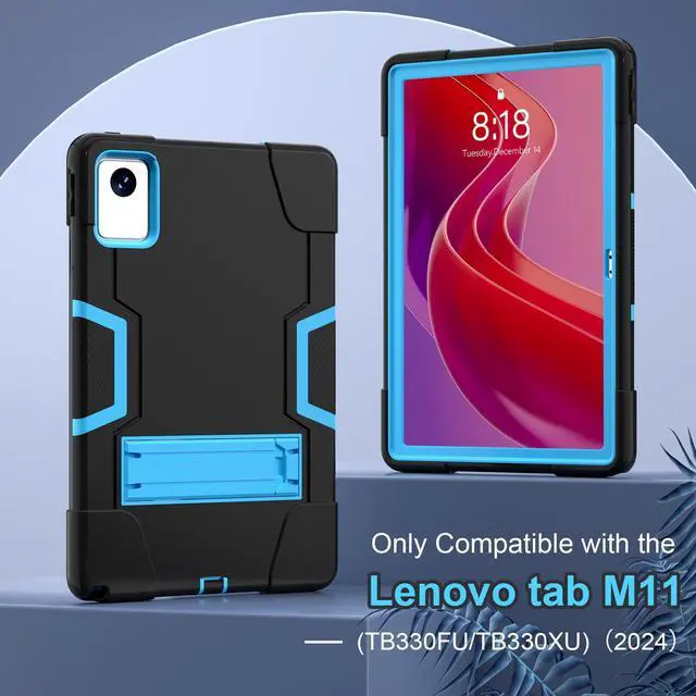 Alt view image 6 of 6 - Protective Case for Lenovo Tab M11 11 inch 2024 Model TB330FU TB330XU TB-331FC Heavy Duty Full Body Rugged Cover with Stand, Stylus Pen Blue