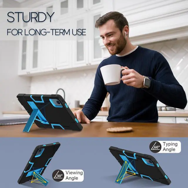Alt view image 3 of 6 - Protective Case for Lenovo Tab M11 11 inch 2024 Model TB330FU TB330XU TB-331FC Heavy Duty Full Body Rugged Cover with Stand, Stylus Pen Blue