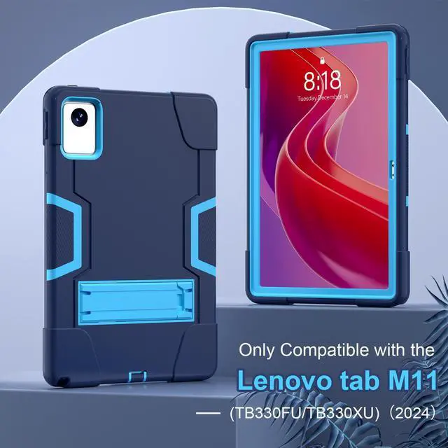 Alt view image 7 of 7 - Protective Case for Lenovo Tab M11 11 inch 2024 Model TB330FU TB330XU TB-331FC Heavy Duty Full Body Rugged Cover with Stand, Stylus Pen Navy Blue