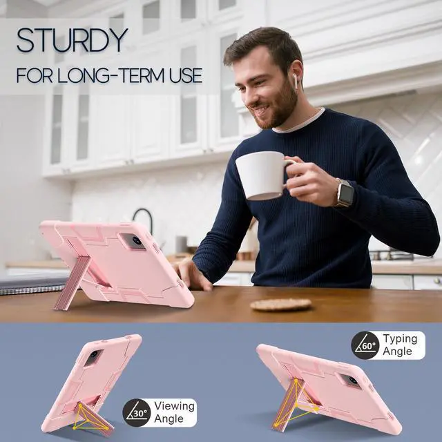 Alt view image 3 of 7 - Protective Case for Lenovo Tab M11 11 inch 2024 Model TB330FU TB330XU TB-331FC Heavy Duty Full Body Rugged Cover with Stand, Stylus Pen Rose Gold