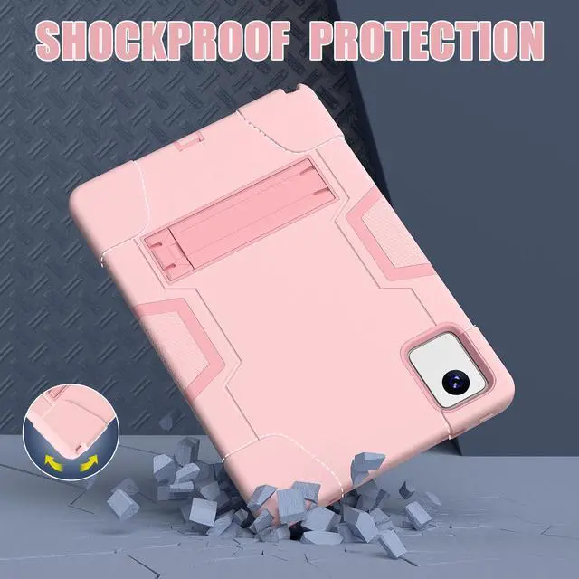 Alt view image 4 of 7 - Protective Case for Lenovo Tab M11 11 inch 2024 Model TB330FU TB330XU TB-331FC Heavy Duty Full Body Rugged Cover with Stand, Stylus Pen Rose Gold