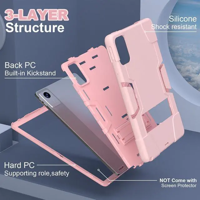 Alt view image 2 of 7 - Protective Case for Lenovo Tab M11 11 inch 2024 Model TB330FU TB330XU TB-331FC Heavy Duty Full Body Rugged Cover with Stand, Stylus Pen Rose Gold
