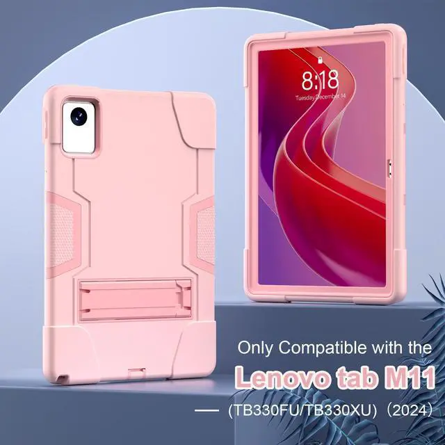 Alt view image 5 of 7 - Protective Case for Lenovo Tab M11 11 inch 2024 Model TB330FU TB330XU TB-331FC Heavy Duty Full Body Rugged Cover with Stand, Stylus Pen Rose Gold