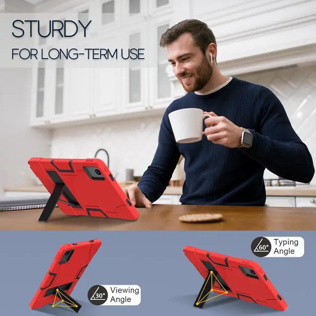 Alt view image 2 of 7 - Protective Case for Lenovo Tab M11 11 inch 2024 Model TB330FU TB330XU TB-331FC Heavy Duty Full Body Rugged Cover with Stand, Stylus Pen Red