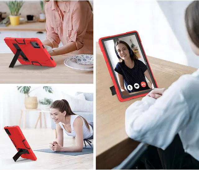 Alt view image 7 of 7 - Protective Case for Lenovo Tab M11 11 inch 2024 Model TB330FU TB330XU TB-331FC Heavy Duty Full Body Rugged Cover with Stand, Stylus Pen Red