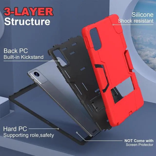 Alt view image 5 of 7 - Protective Case for Lenovo Tab M11 11 inch 2024 Model TB330FU TB330XU TB-331FC Heavy Duty Full Body Rugged Cover with Stand, Stylus Pen Red