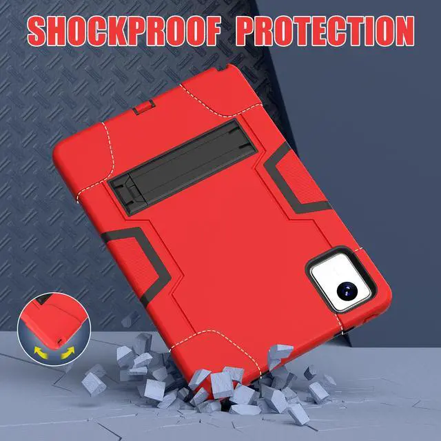 Alt view image 3 of 7 - Protective Case for Lenovo Tab M11 11 inch 2024 Model TB330FU TB330XU TB-331FC Heavy Duty Full Body Rugged Cover with Stand, Stylus Pen Red