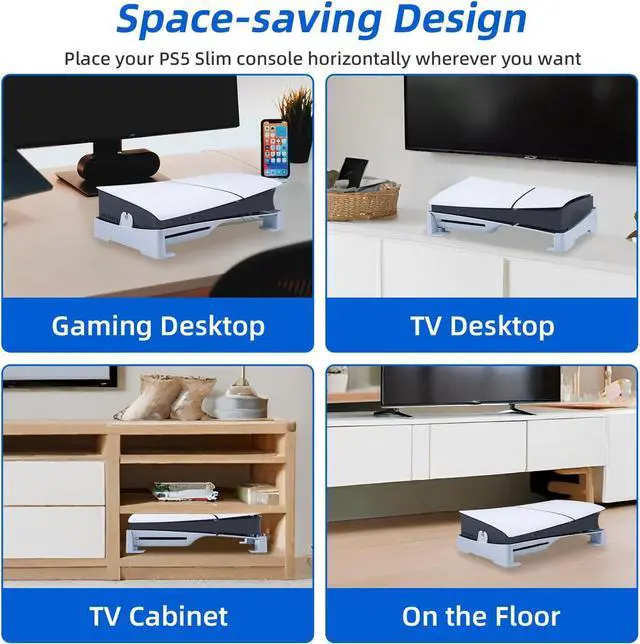 Alt view image 6 of 7 - Horizontal Stand for PS5 Slim Console Only, Base Stand Accessories Compatible with Playstation 5 Slim Digital & Ultra-HD Edition Console - White