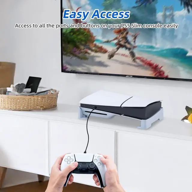 Alt view image 3 of 7 - Horizontal Stand for PS5 Slim Console Only, Base Stand Accessories Compatible with Playstation 5 Slim Digital & Ultra-HD Edition Console - White
