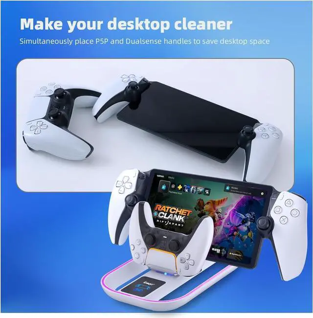 Alt view image 2 of 7 - PS5 Portal Charging Station for Playstation Portal Remote Player and PS5 Controller with Charging Cable and RGB Light, Charge Stand Holder Accessories for Playstation Portal