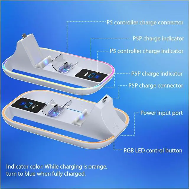 Alt view image 4 of 7 - PS5 Portal Charging Station for Playstation Portal Remote Player and PS5 Controller with Charging Cable and RGB Light, Charge Stand Holder Accessories for Playstation Portal