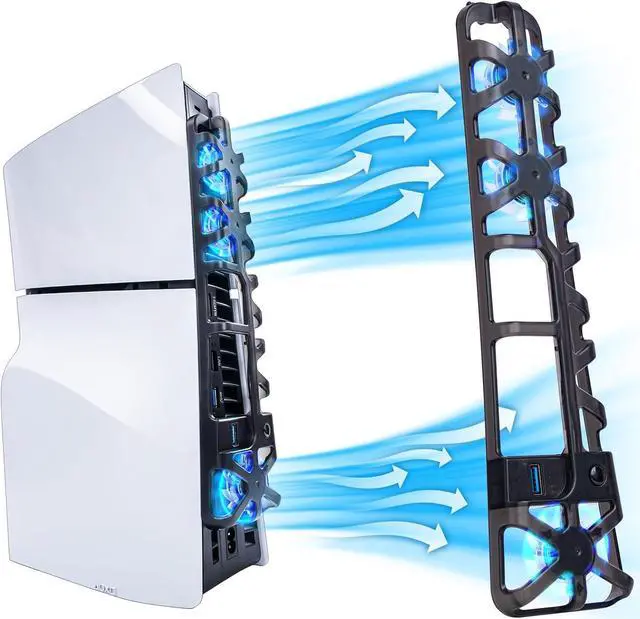 Main image of Cooling Fan for PS5 Slim, High-Speed Rotational Cooling System with Blue LED Light, Quiet Cooler Accessories for PS5 Slim Digital & Discs Edition with USB 3.0 Port