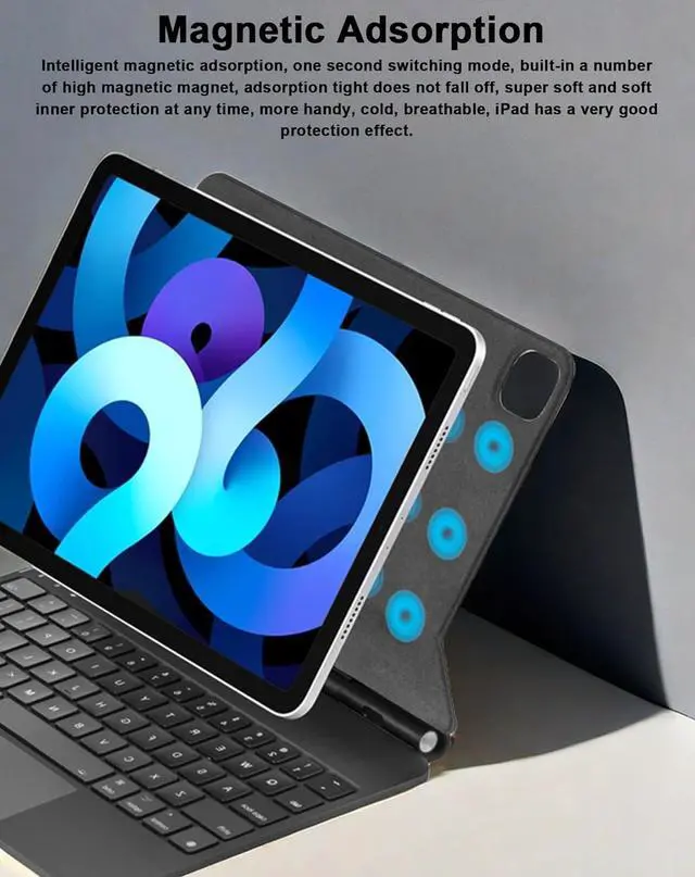 Alt view image 4 of 7 - Keyboard Case for iPad Air 5th/4th Generation 10.9 inch 2022/2020, iPad Pro 11 4th/3rd/2nd/1st Gen, Wireless Bluetooth Magnetic iPad Keyboard Case with Detachable Pencil Holder, Trackpad, RGB Backlit