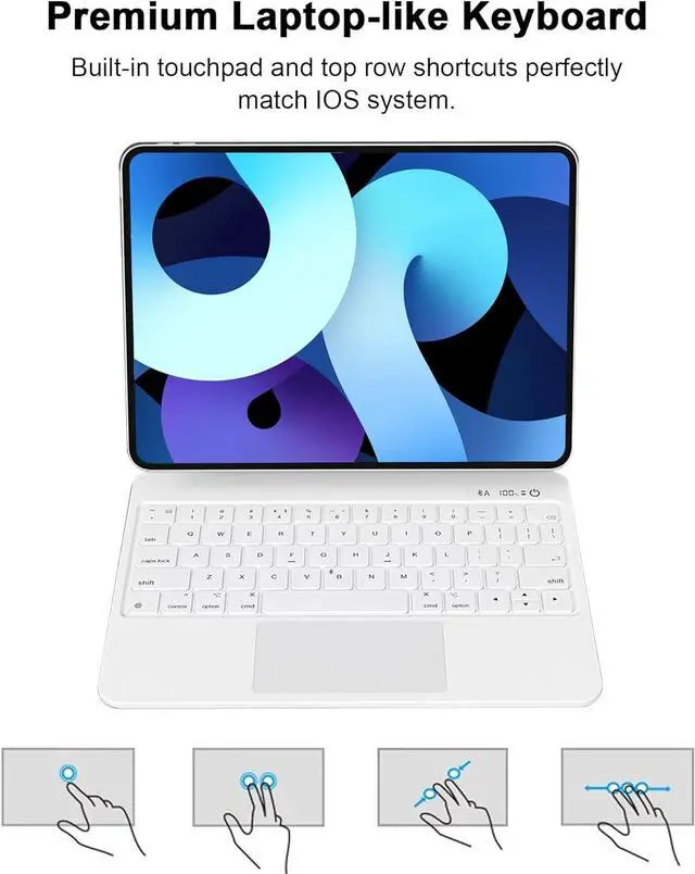 Alt view image 3 of 7 - Keyboard Case for iPad Air 5th/4th Generation 10.9 inch 2022/2020, iPad Pro 11 4th/3rd/2nd/1st Gen, Wireless Bluetooth Magnetic Keyboard Case with Detachable Pencil Holder, Trackpad, RGB Backlit White
