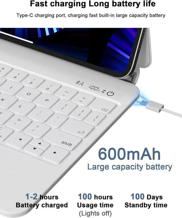 Alt view image 6 of 7 - Keyboard Case for iPad Air 5th/4th Generation 10.9 inch 2022/2020, iPad Pro 11 4th/3rd/2nd/1st Gen, Wireless Bluetooth Magnetic Keyboard Case with Detachable Pencil Holder, Trackpad, RGB Backlit White