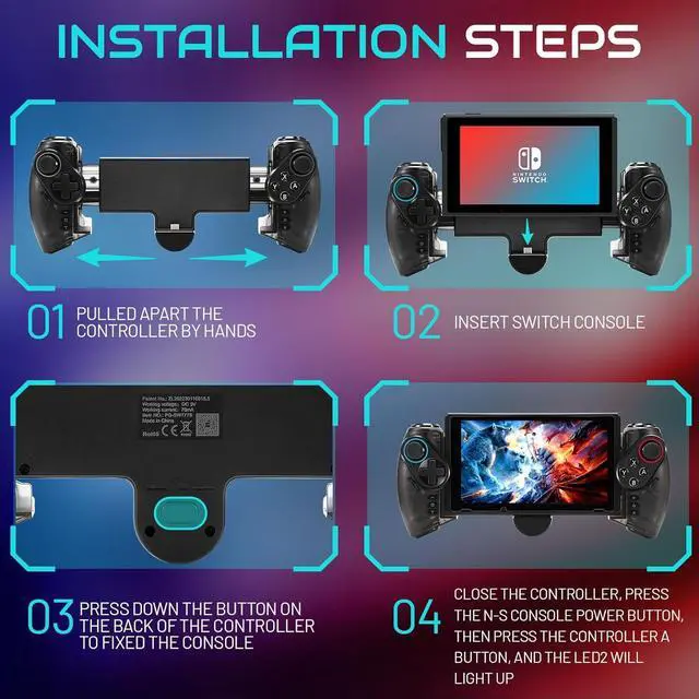 Alt view image 6 of 6 - LED Switch Joycon Support Telescopic Adjustment, One-Piece Joypad Controller Replacement for Switch Pro Controlle, Switch Controller with Colors LED, Adjustable Joystick Sensitivity and Turbo Function