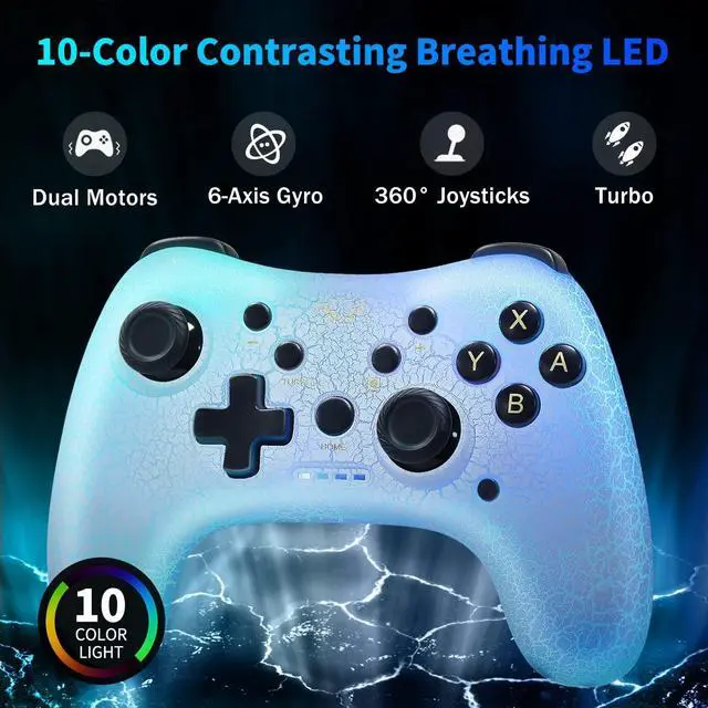 Alt view image 7 of 7 - Switch Pro Controller,Wireless Switch Controller Compatible with Nintendo Switch/Lite/OLED/PC,Bluetooth Pro Controller Switch with Adjustable LED Light/Turbo/Vibration,Wake-Up Function