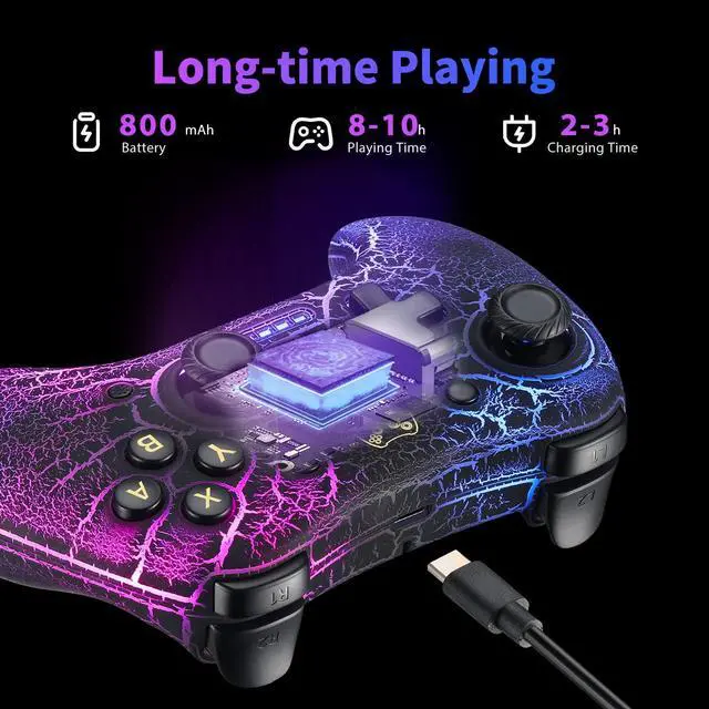 Alt view image 5 of 7 - BONAEVER Switch Pro Controller,Wireless Switch Controller Compatible with Nintendo Switch/Lite/OLED/PC,Bluetooth Pro Controller Switch with Adjustable LED Light/Turbo/Vibration,Wake-Up Black