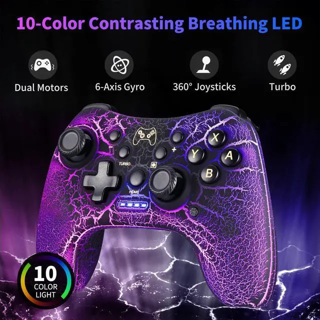 Alt view image 6 of 7 - BONAEVER Switch Pro Controller,Wireless Switch Controller Compatible with Nintendo Switch/Lite/OLED/PC,Bluetooth Pro Controller Switch with Adjustable LED Light/Turbo/Vibration,Wake-Up Black