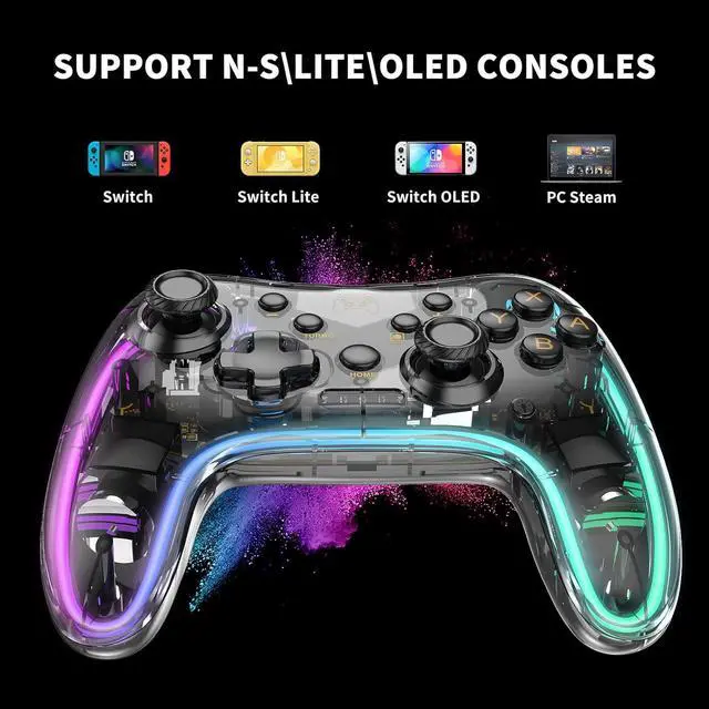 Alt view image 5 of 6 - bonaever Switch Controller,Wireless Switch Pro Controller Compatible with Switch/Switch lite/Switch OLED,Pro Controller Switch Support Turbo,Wake-up Function and Adjustable LED
