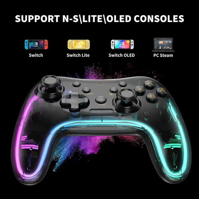 Alt view image 5 of 6 - bonaever Switch Controller,Wireless Switch Pro Controller Compatible with Switch/Switch lite/Switch OLED,Pro Controller Switch Support Turbo,Wake-up Function and Adjustable LED Black