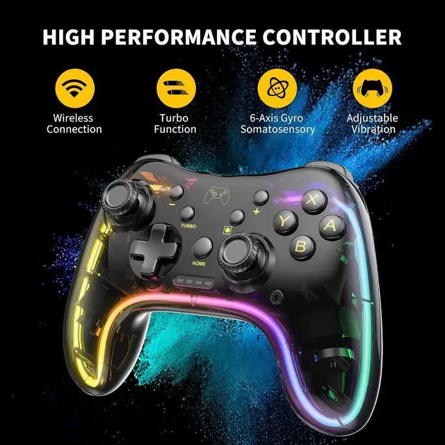 Alt view image 2 of 6 - bonaever Switch Controller,Wireless Switch Pro Controller Compatible with Switch/Switch lite/Switch OLED,Pro Controller Switch Support Turbo,Wake-up Function and Adjustable LED Black