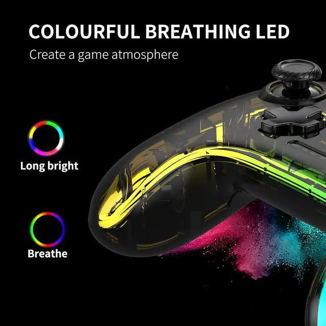 Alt view image 6 of 6 - bonaever Switch Controller,Wireless Switch Pro Controller Compatible with Switch/Switch lite/Switch OLED,Pro Controller Switch Support Turbo,Wake-up Function and Adjustable LED Black