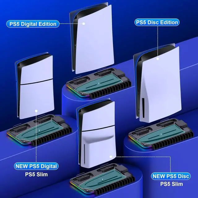 Alt view image 4 of 7 - BONAEVER PS5 Slim Stand and Turbo Cooling Station with Controller Charging Station for Playsation 5, PS5 Accessories Kits with Cooling Fan, RGB LED, 15 Game Slot, Headset Holder for PS5 Digital/Disc