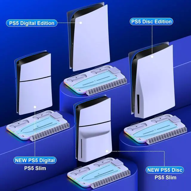 Alt view image 3 of 7 - BONAEVER PS5 Slim Stand and Turbo Cooling Station with Controller Charging Station for Playsation 5, PS5 Accessories Kits with Cooling Fan, RGB LED, 15 Game Slot, Headset Holder for PS5 Digital/Disc
