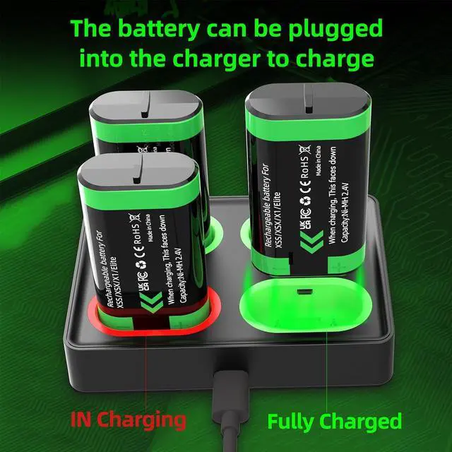 Alt view image 3 of 6 - BONAEVER Rechargeable Battery Pack Charger Station for Xbox Controller, 4 x 2600mWh Rechargeable Batteries for Xbox Controller Battery Pack for Xbox One/Xbox Series X|S/Xbox One S|X/Xbox One Elite
