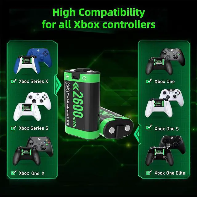 Alt view image 6 of 6 - BONAEVER Rechargeable Battery Pack Charger Station for Xbox Controller, 4 x 2600mWh Rechargeable Batteries for Xbox Controller Battery Pack for Xbox One/Xbox Series X|S/Xbox One S|X/Xbox One Elite