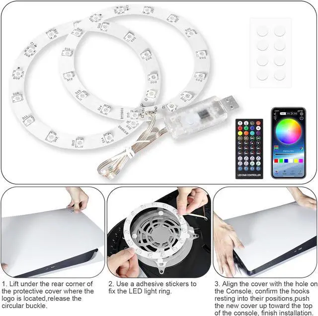 Alt view image 6 of 7 - BONAEVER Light Strip Kit for PS5 Console, PS5 RGB LED Light with 8 Color 400 Light Effects Compatible with Digital & Disc Edition, PlayStation5 DIY Decoration Accessories, PS5 RGB Lights with Remote