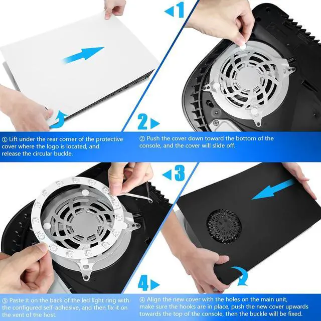 Alt view image 7 of 7 - BONAEVER Cover Plates with RGB Light Strip for Playstation 5 Disc Version and Cooling Vent, PS5 Faceplate PS5 Accessories Bundle Console Skin Shell Custom with 400+ Effects LED Lights Ring