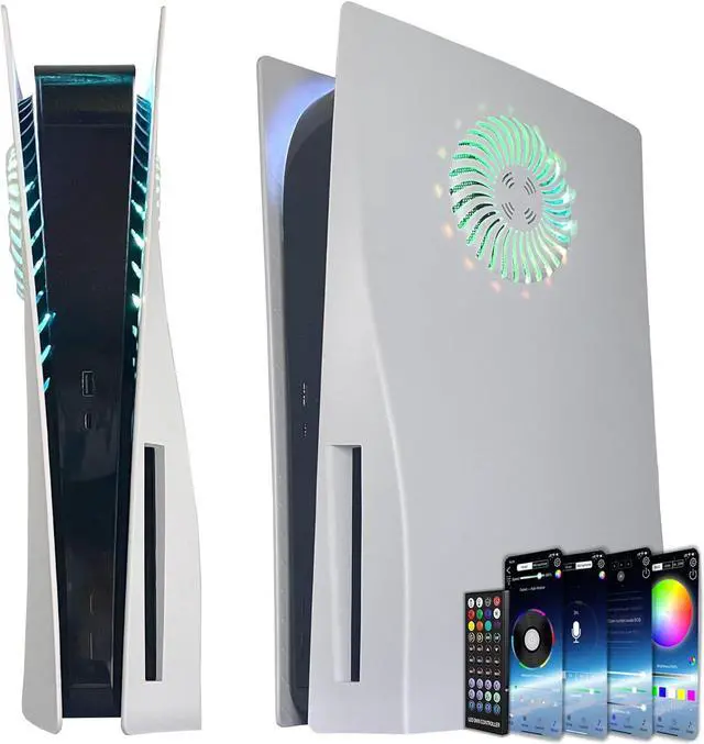 Main image of BONAEVER Cover Plates with RGB Light Strip for Playstation 5 Disc Version and Cooling Vent, PS5 Faceplate PS5 Accessories Bundle Console Skin Shell Custom with 400+ Effects LED Lights Ring White